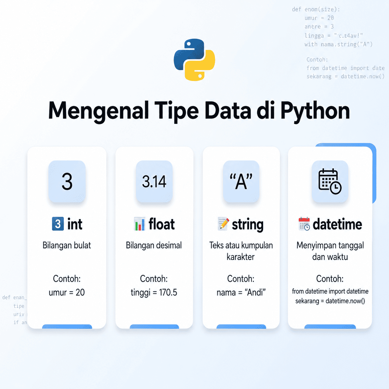 Mengenal Tipe data di python : int, float, string, datetime