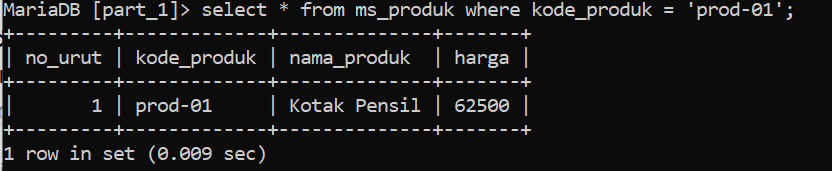 Hasil Query WHERE