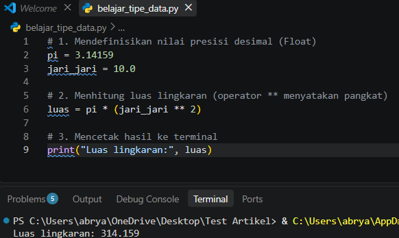 output untuk kode float