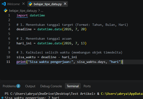 Output dari kode datetime