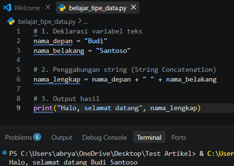 Output dari kode string
