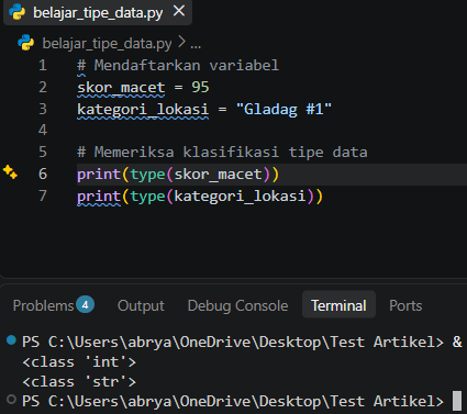 output kode type