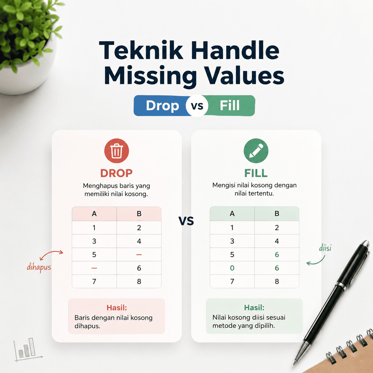 Teknik Handle Missing Values: Drop vs Fill