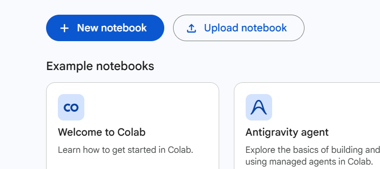 Tampilan Google Colab saat membuat notebook baru