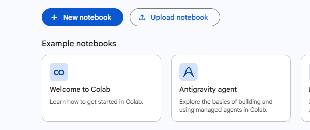 Tampilan Google Colab saat membuat notebook baru